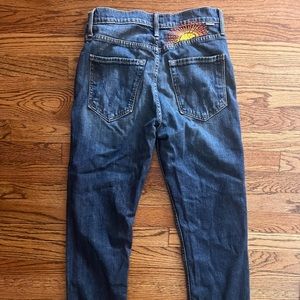 MOTHER size 27 straight leg with sun embroidery over back pocket ❤️🧡💛